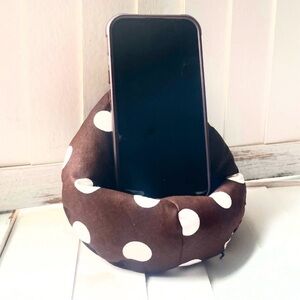 Brown Polka Dot Bean Phone Holder